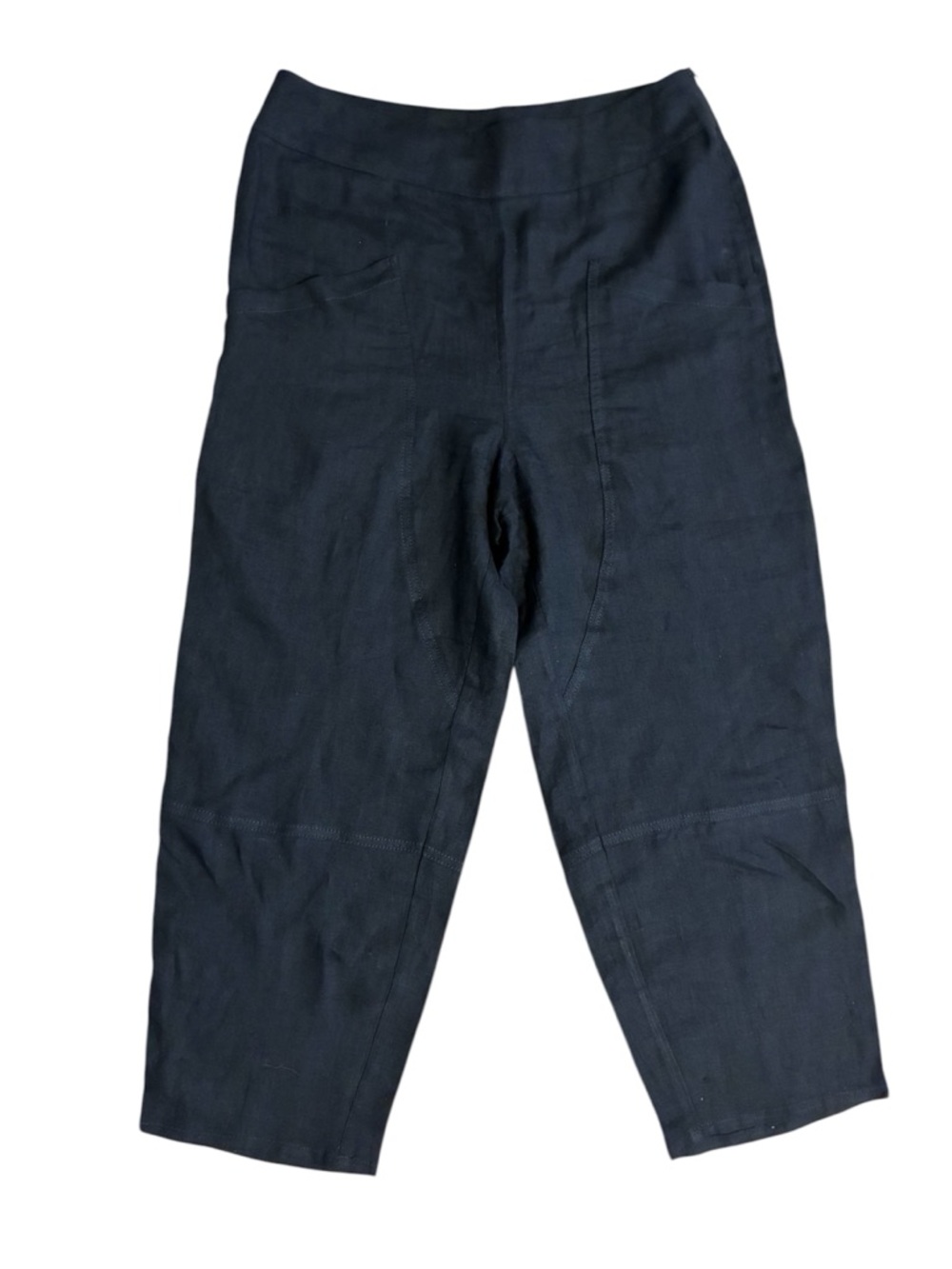 Sarah Pacini 100% Linen Tailored Trousers – Black Minimalist – Size 1 (US S)